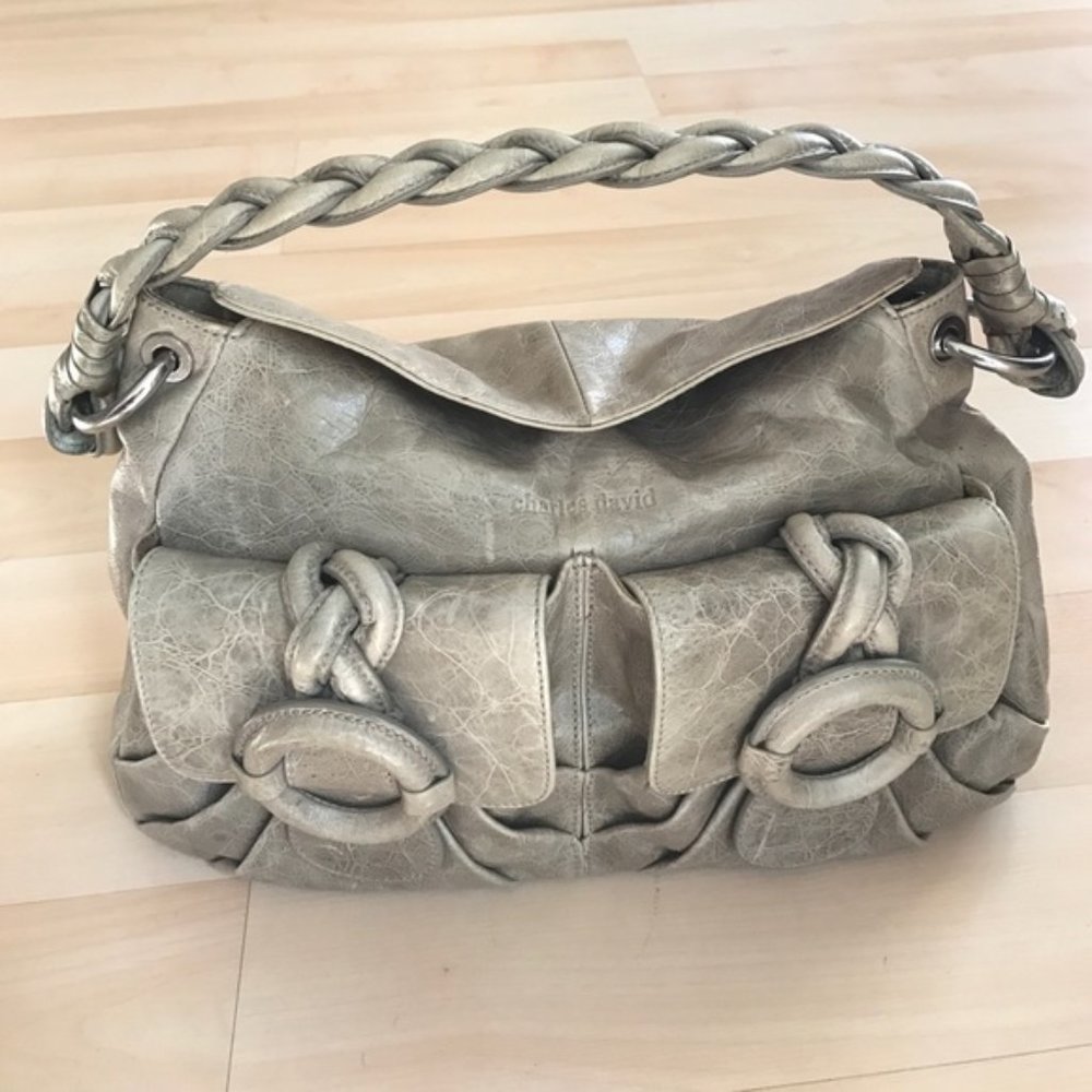 Tan/gray Charles David distressed leather purse
